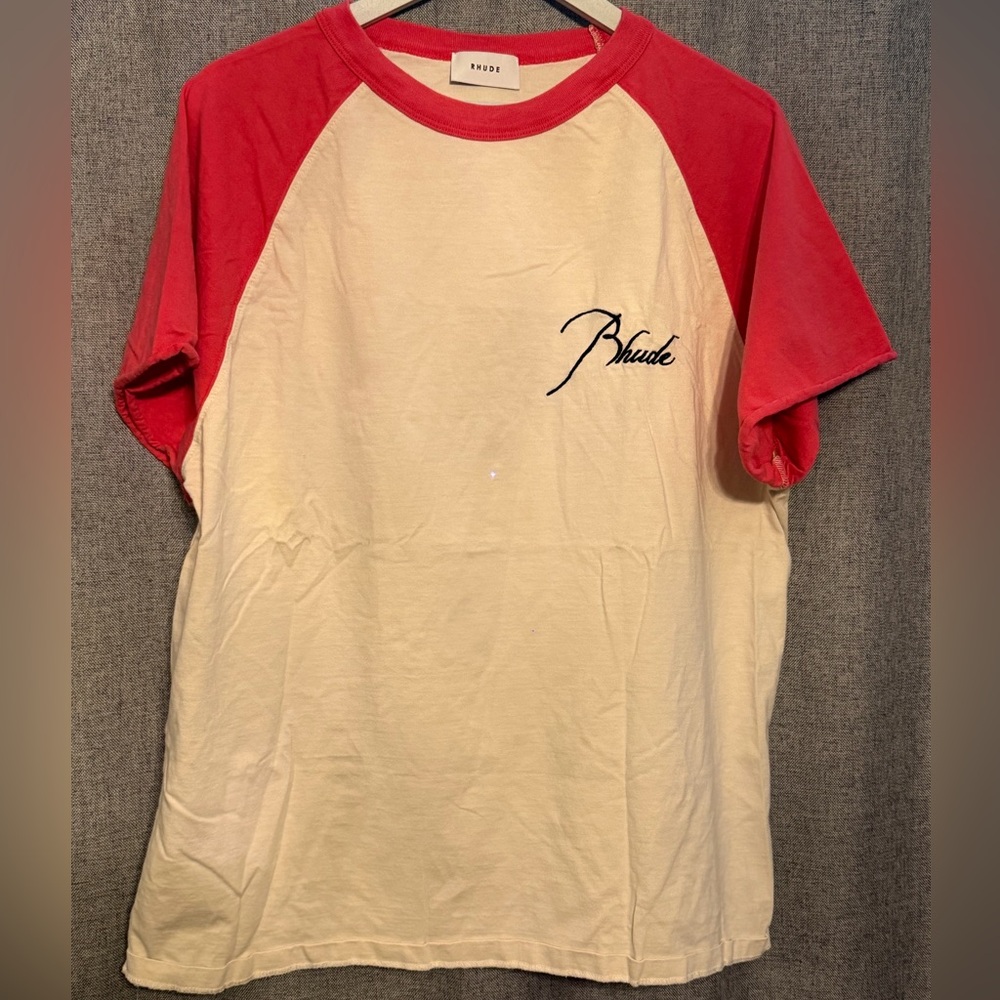 Rhude Raglan Red and Cream Short Sleeve Tee